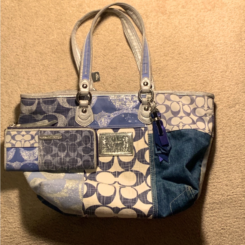 Coach* Poppy Denim Blue Patchwork Tote